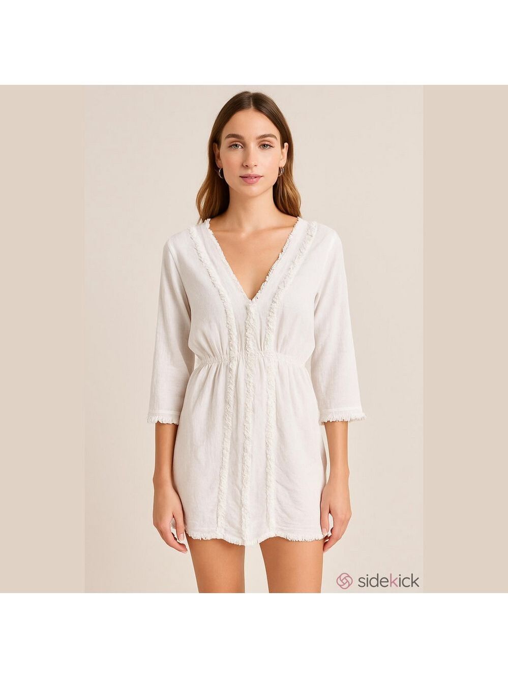 Valentina White Linen Label Tee with Embroidered Detail